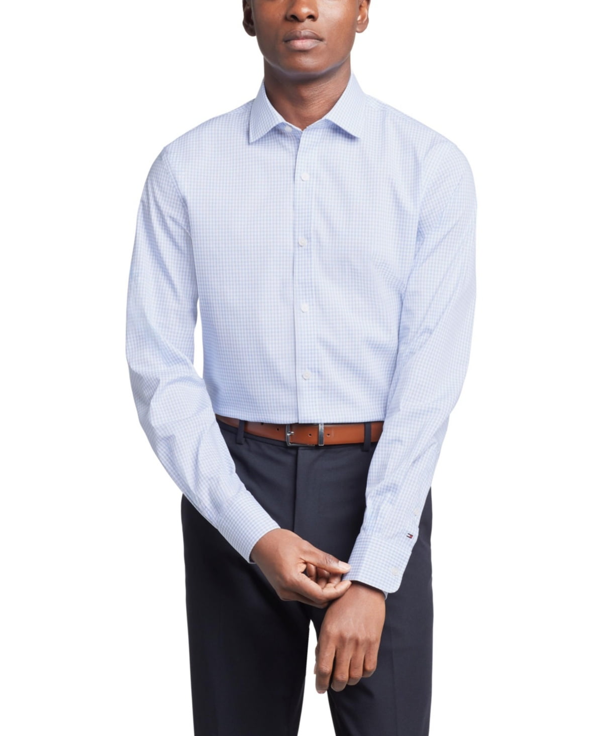 Tommy Hilfiger Mens Slim fit Dress Shirt Medium 15 in 32-33 Light Blue Plaid