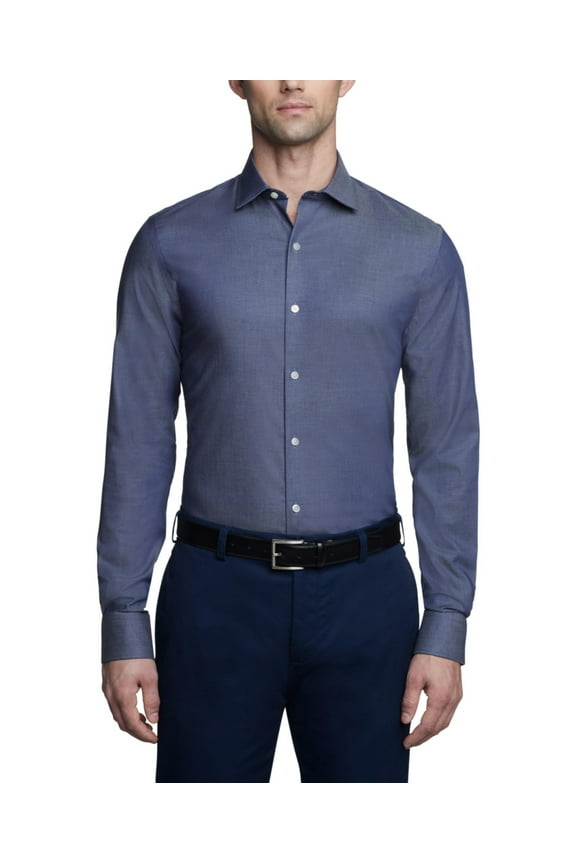 Mens Slim fit Dress Shirt XXL 18 in 34-35 Dark Blue Solid