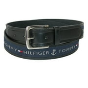 Tommy Hilfiger Men's 11TL02X032 Anchor Logo Ribbon Inlay Leather Belt Black 34