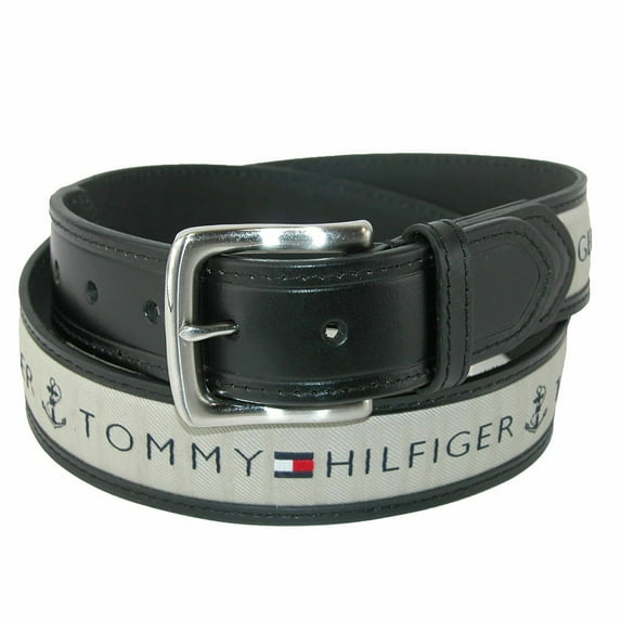 Tommy Hilfiger Men's 11TL02X032 Anchor Logo Ribbon Inlay Leather Belt Natural 38