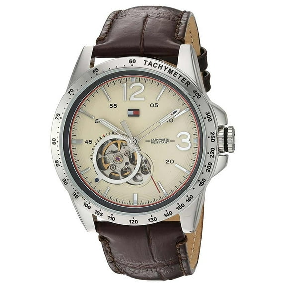 Tommy Hilfiger Men's 1791254 Casual Sport Semi-Skeleton Beige Dial Mechanical Automatic Watch