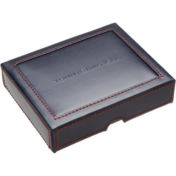 Tommy Hilfiger Men's 31TL130012 Leather Double Billfold Wallet Blue Grey