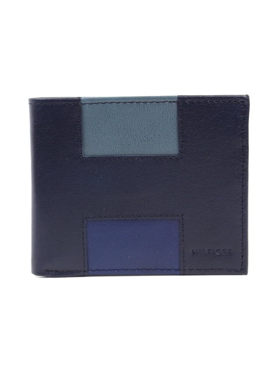 Men's 31TL130013 Premium Leather Double Billfold Wallet Navy