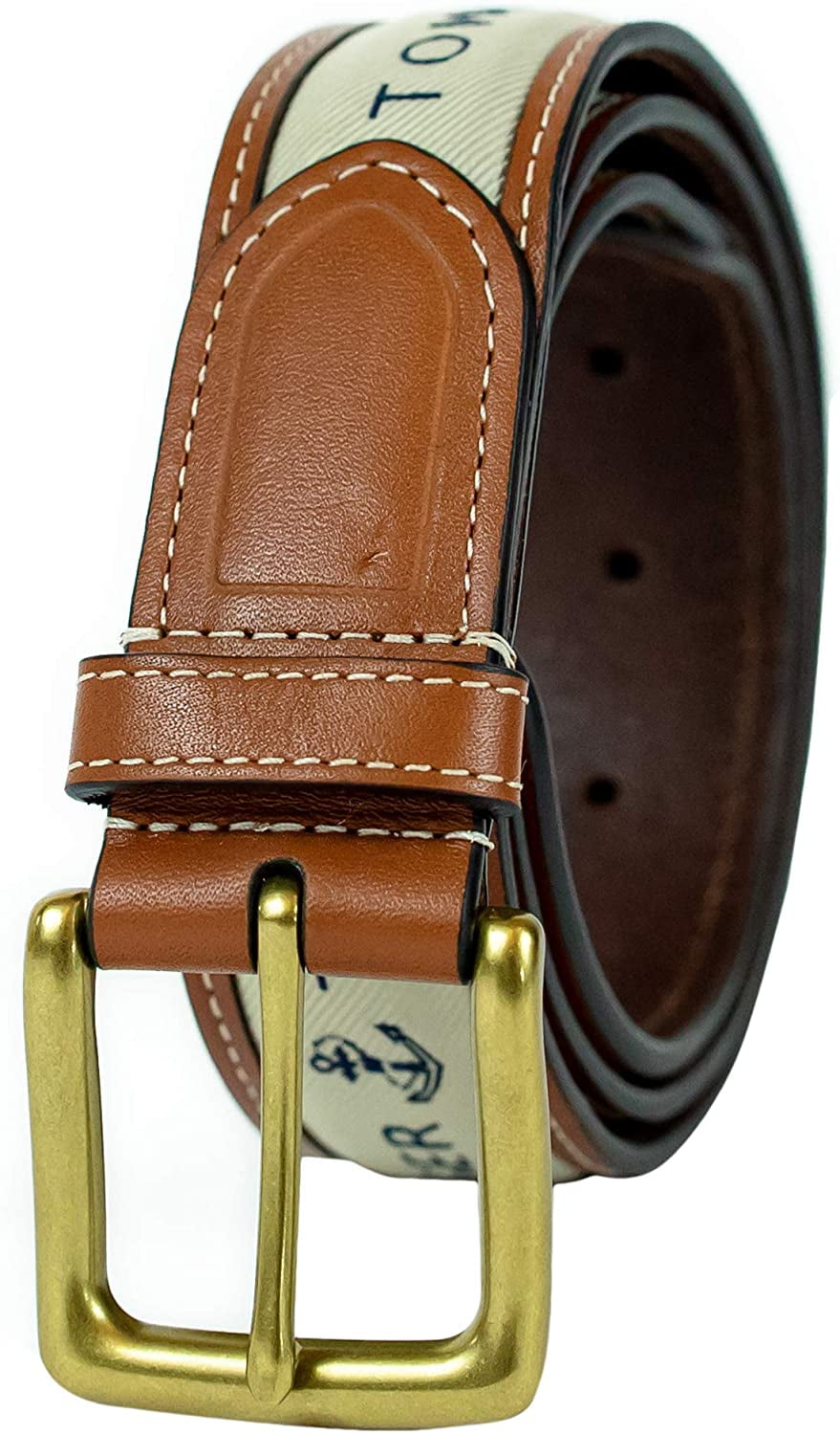 Tommy Hilfiger 42 Mens Leather with Fabric Inlay Casual Belt, Khaki Walmart.com