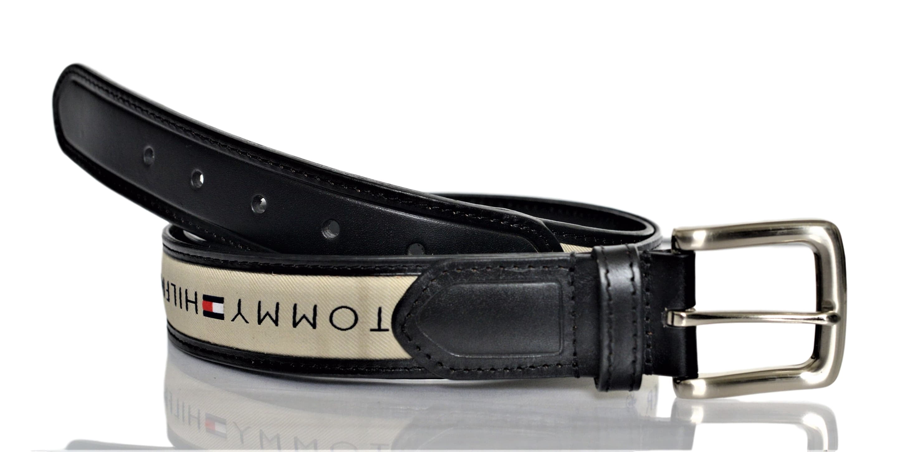Tommy Hilfiger Men's 35MM Wide Ribbon Inlay Fashion Leather Belt