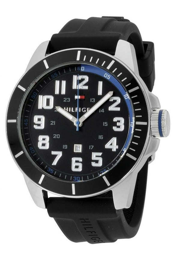 Men's 46mm Black Silicone Band Steel Case Quartz Analog Watch 1791072