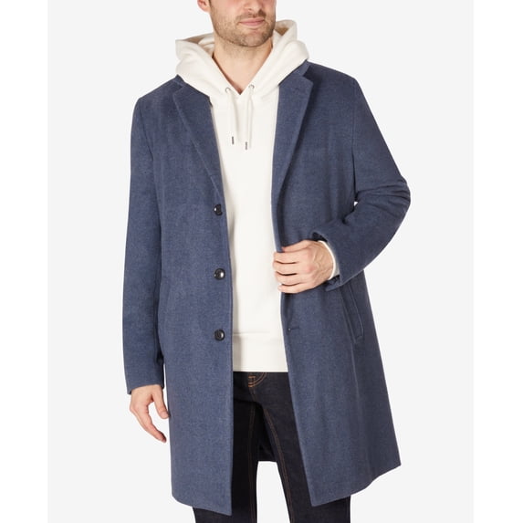 Tommy Hilfiger Men's Addison Wool Blend Trim Fit Overcoat Blue Size 46R