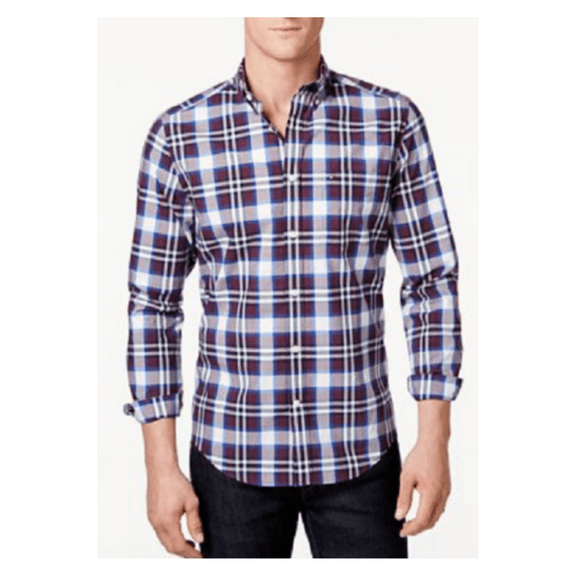 Tommy Hilfiger Men's Amiston Plaid Shirt , Plum, Size Small