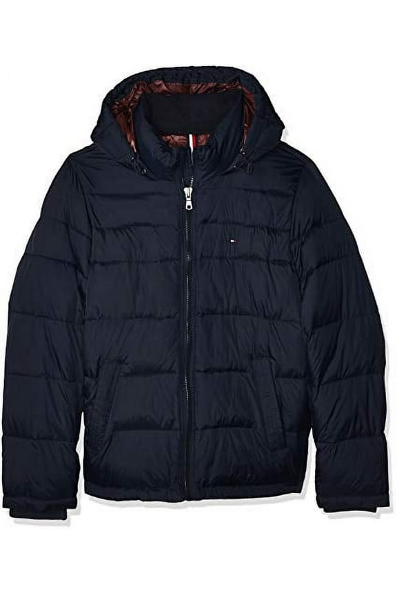 Men's Big & Tall Hooded Puffer Jacket, Midnight, 3X-Large Tall