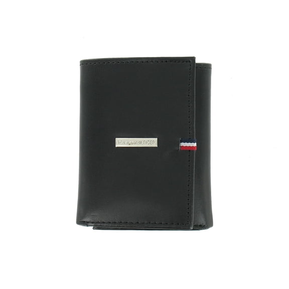 Tommy Hilfiger Men's Black Genuine Leather | ID Holder | Tri-Fold Wallet