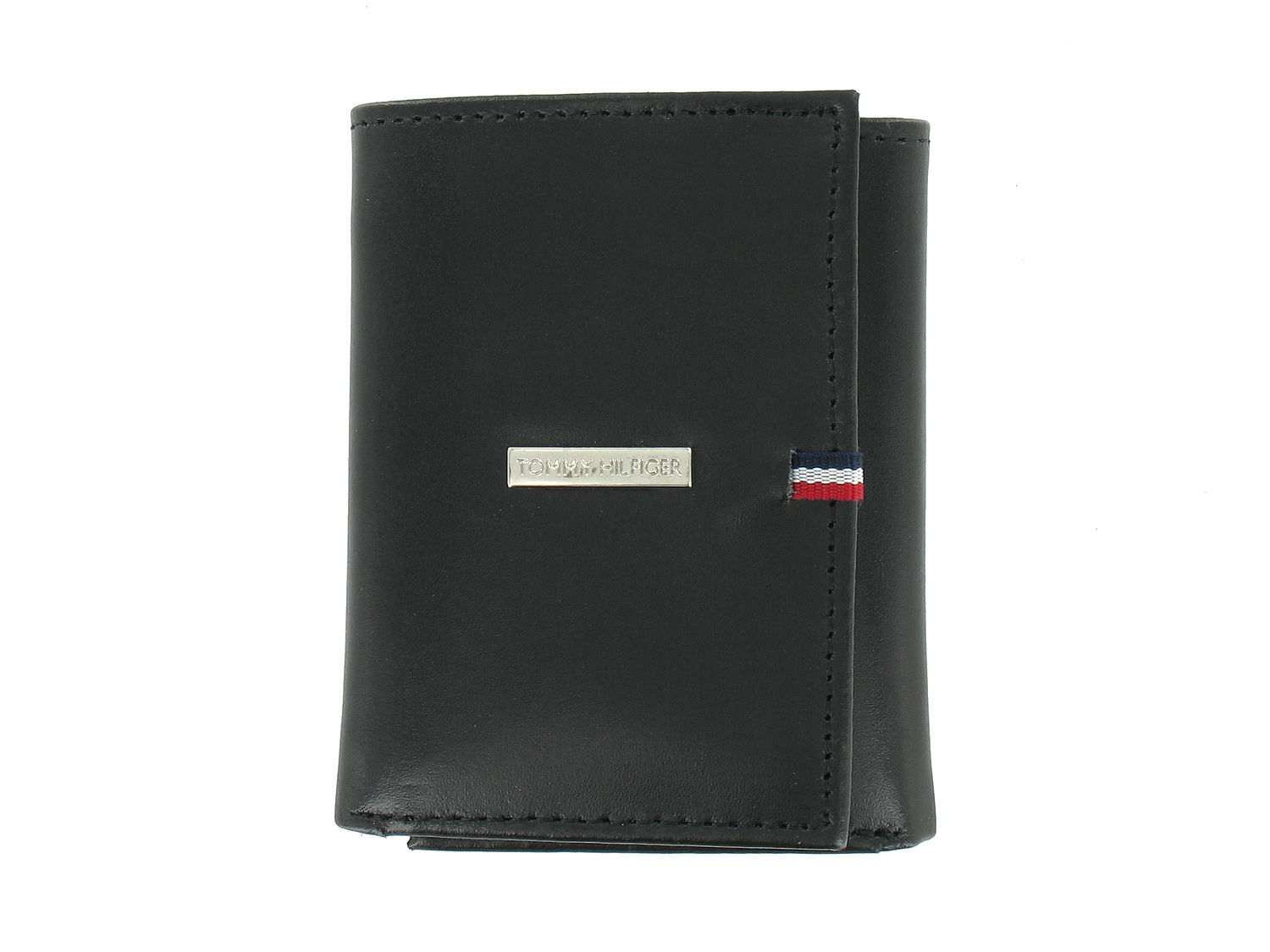 Billetera trifold de cuero genuino negro para hombre con tarjetero