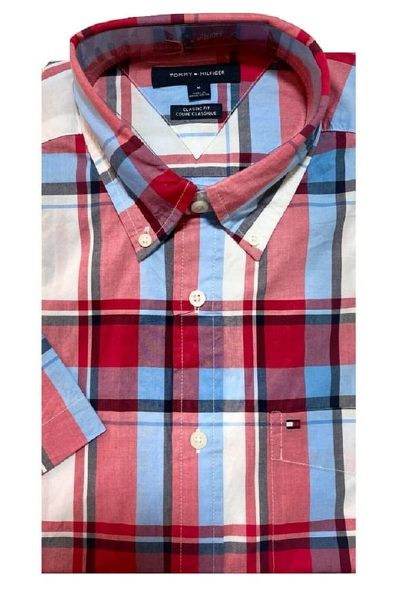 Men's Classic Fit Button down Short Sleeve Woven Shirt X-Large