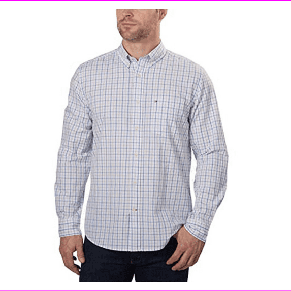 Tommy Hilfiger Men's Classic Fit Long Sleeve Woven Shirt L/Blue White Plaid