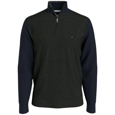 Tommy Hilfiger Men's Color Block Bill Quarter Zip Sweater B85 Grey Heather 78J3393 021