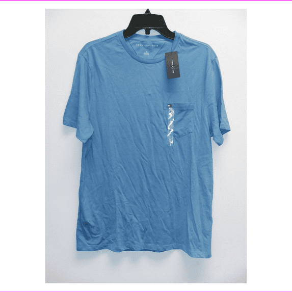 Tommy Hilfiger Men's Crew Neck Pocket Tee, Light Blue, Medium