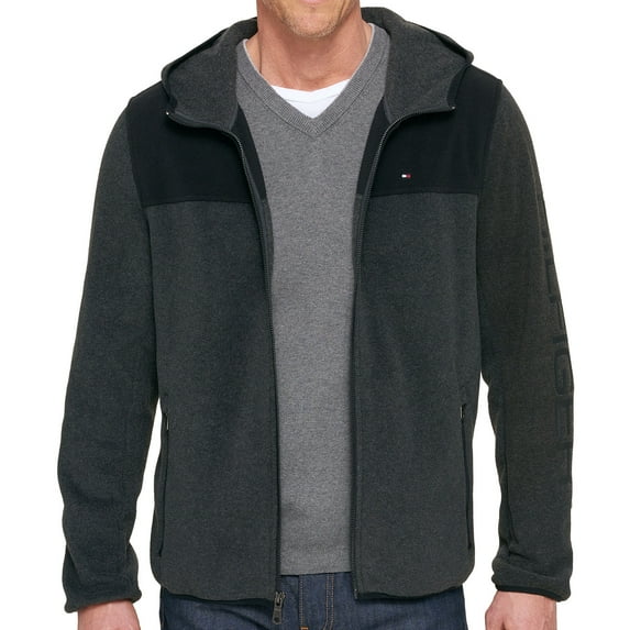Tommy Hilfiger Men's Dark Full Zip Fleece Jacket (Small, Gray)