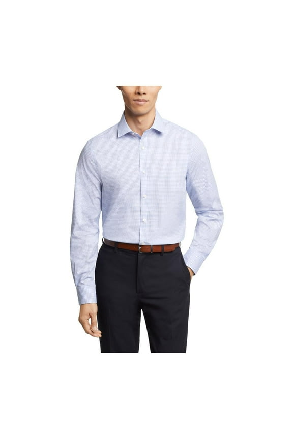$85 Tommy Hilfiger Men's Dress Shirt Regular Fit, Blue check , 17 in, 34-35