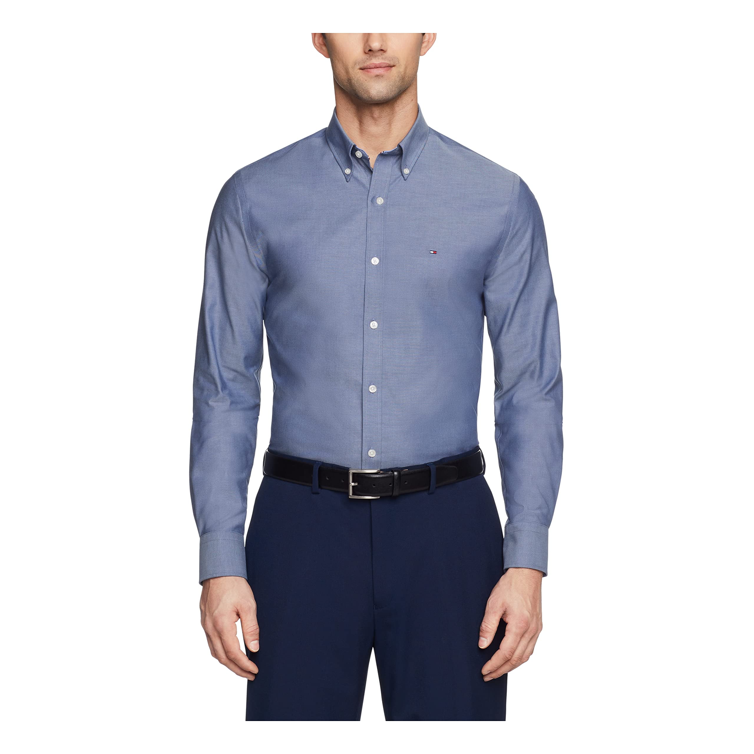 Tommy Hilfiger Mens Slim fit Dress Shirt XL 17.5 in 32-33 Blue Solid