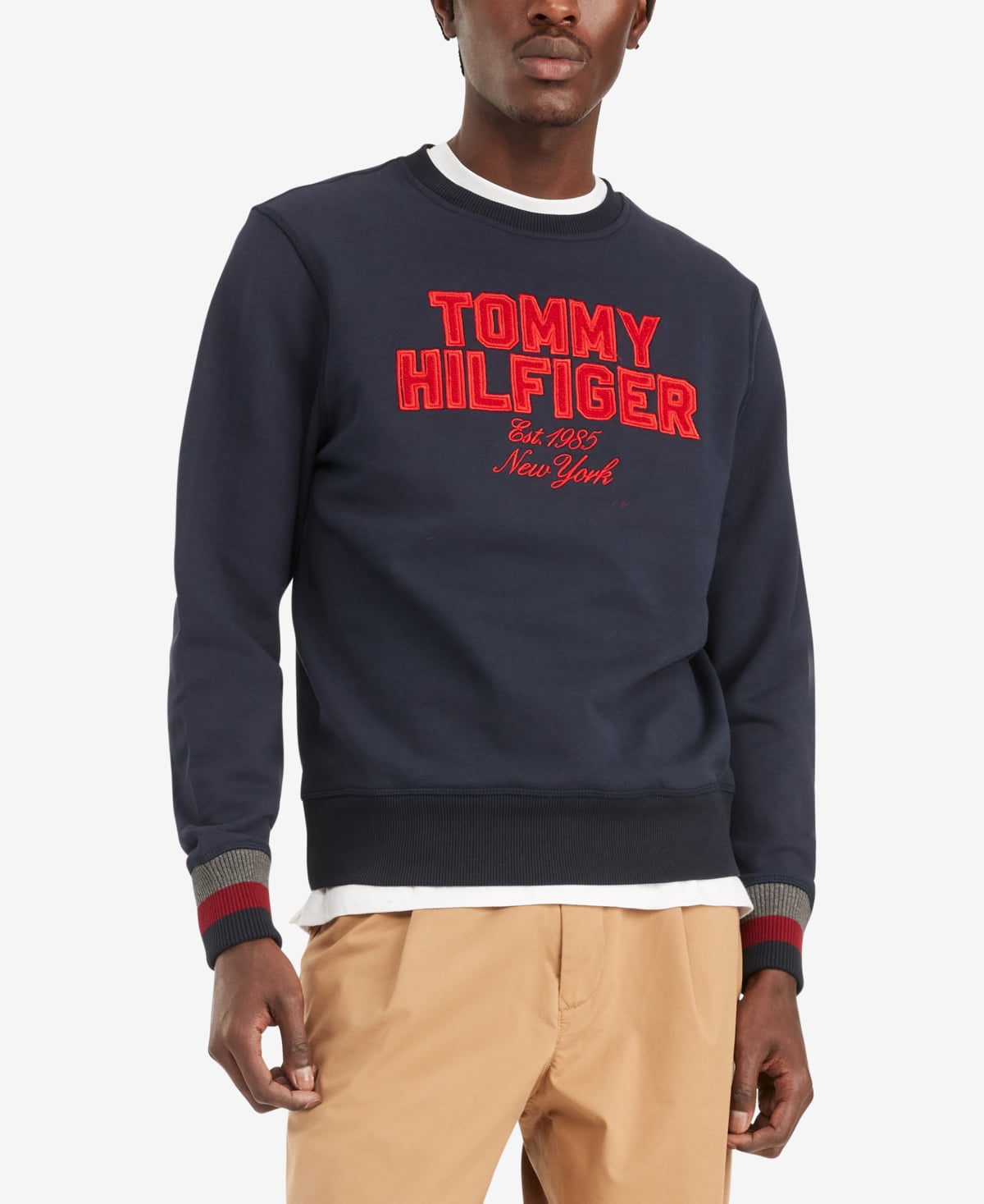 Tommy Hilfiger Men's Embroidered Tufted Chenille Logo Patch Sweatshirt Blue  Size XXX-Large