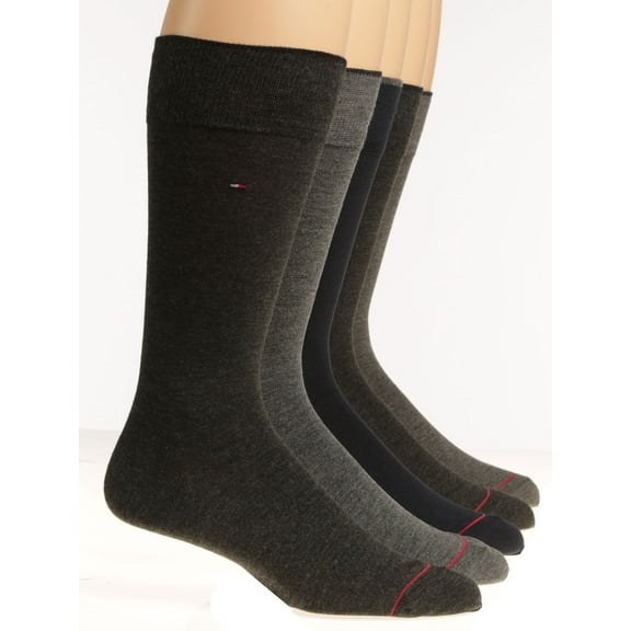 Tommy Hilfiger Men's Flat Knit Socks - 5 Pack, Black/Grey, Large