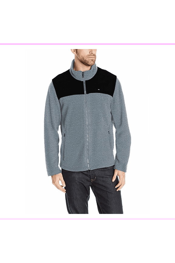 Men's Full-Zip Sweater, Gray\Navy, Size XXL