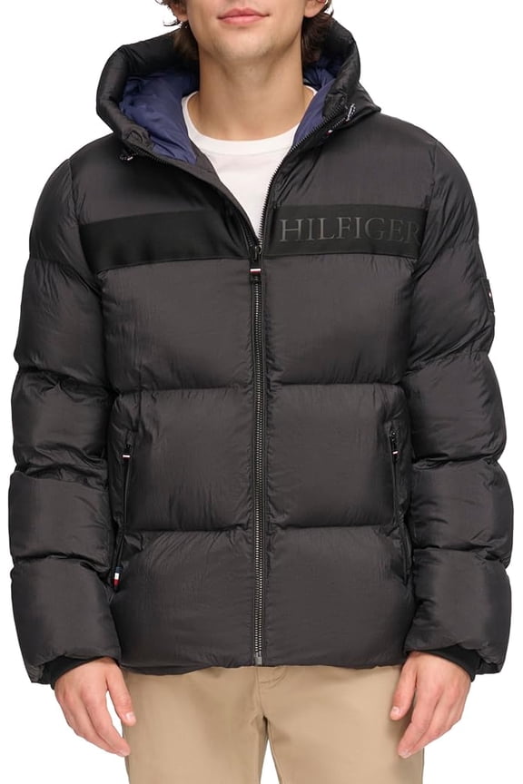 Men's Ghost Logo Print Puffer Jacket, Black, Large