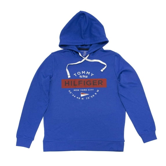 Tommy Hilfiger Men's Graphic French Terry Hooded Long Sleeve Shirt, China Blue \ Red,XL - US