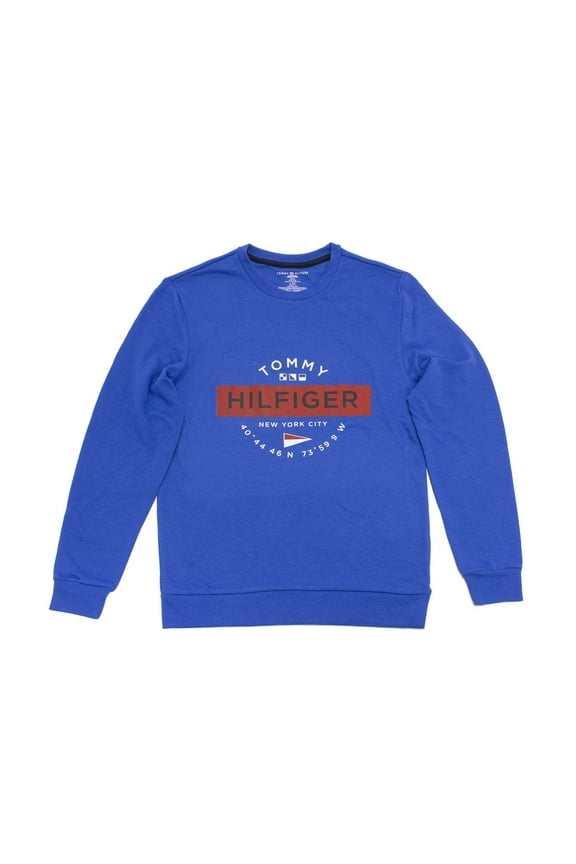 Men's Graphic French Terry Long Sleeve Shirt, China Blue \ Red,S - US