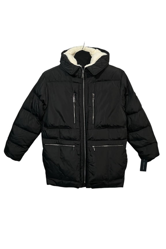 Mens Heavyweight Jacket Quilted Parka Coat Size M Black Hooded