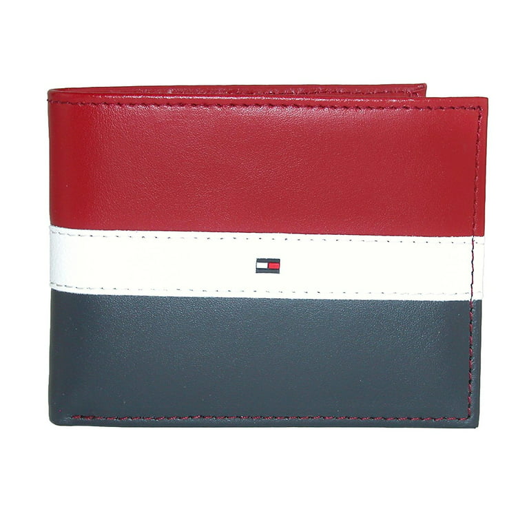 Tommy Hilfiger Americana Men's Passcase Wallet Red Navy Leather