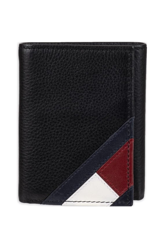 Men's Leather Trifold Wallet with ID Window, Black