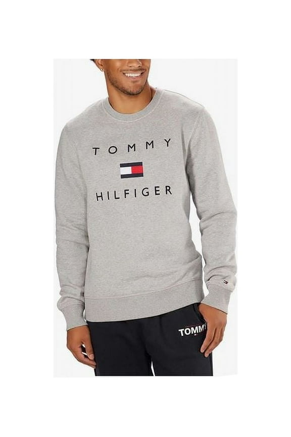 Men's Long Sleeve Fleece Logo Crewneck Sweatshirt Pullover, Gray, X-Large