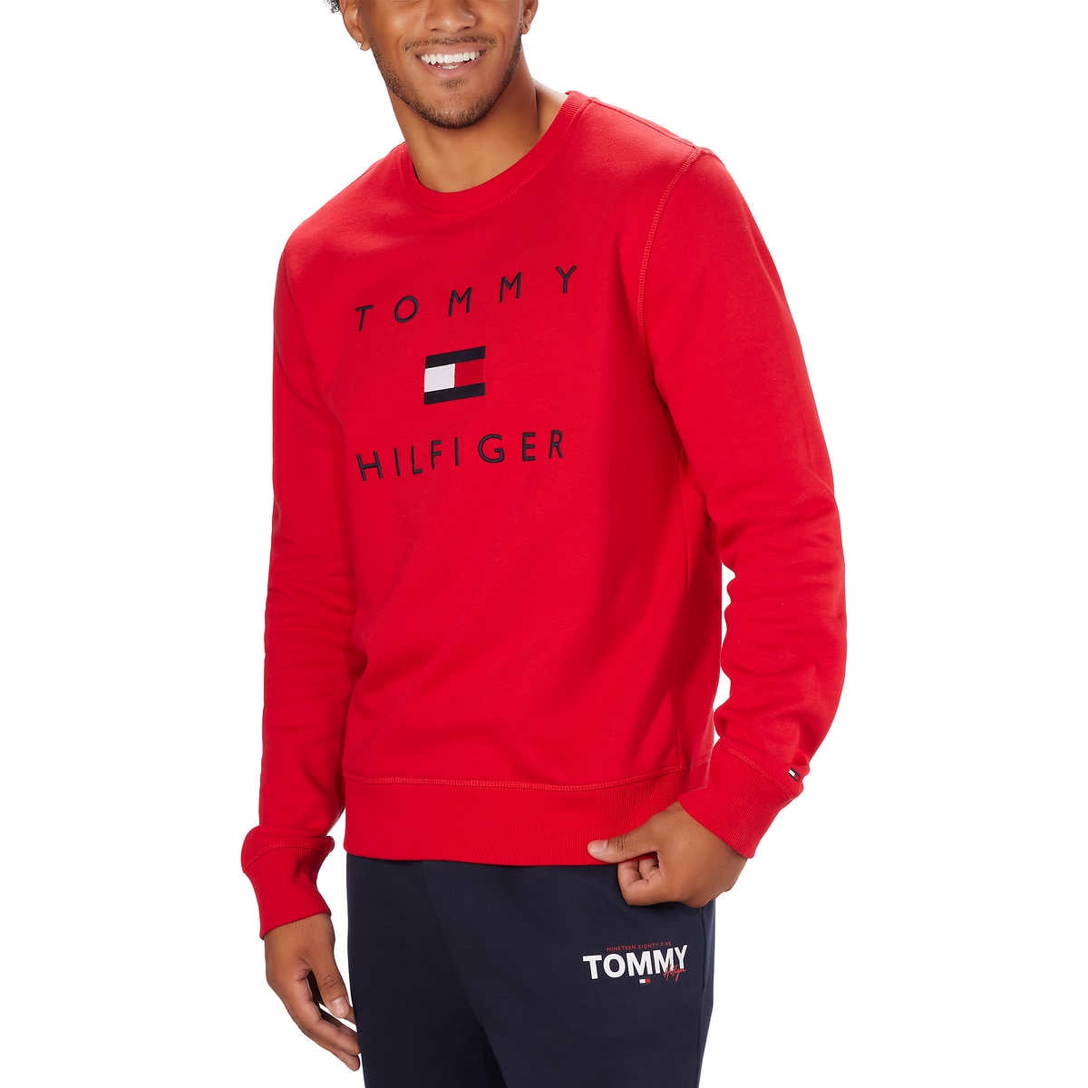 Tommy Hilfiger Men's Long Sleeve Fleece Logo Crewneck Sweatshirt ...