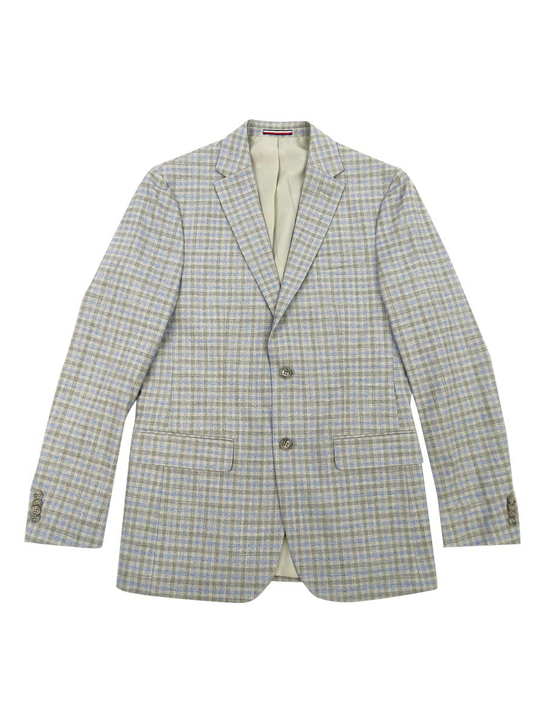 Tommy Hilfiger Men's Modern-Fit Check Blazer (38L, Light Grey/Light Blue)