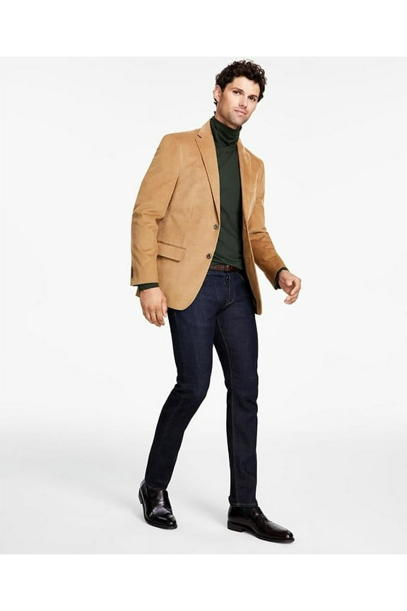 Mens Modern Fit Corduroy Sport Coat Blazer, Khaki, 40S