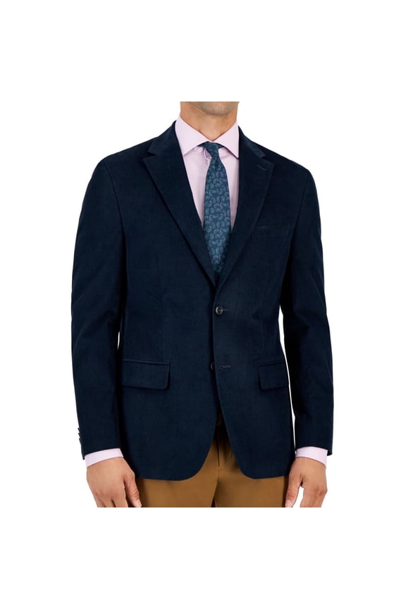 Men's Modern Fit Corduroy Sport Coat Blazer Navy Blue 38R
