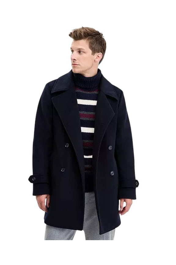 Mens Classic-Fit Double Breasted Overcoat Coat 44R Navy Blue