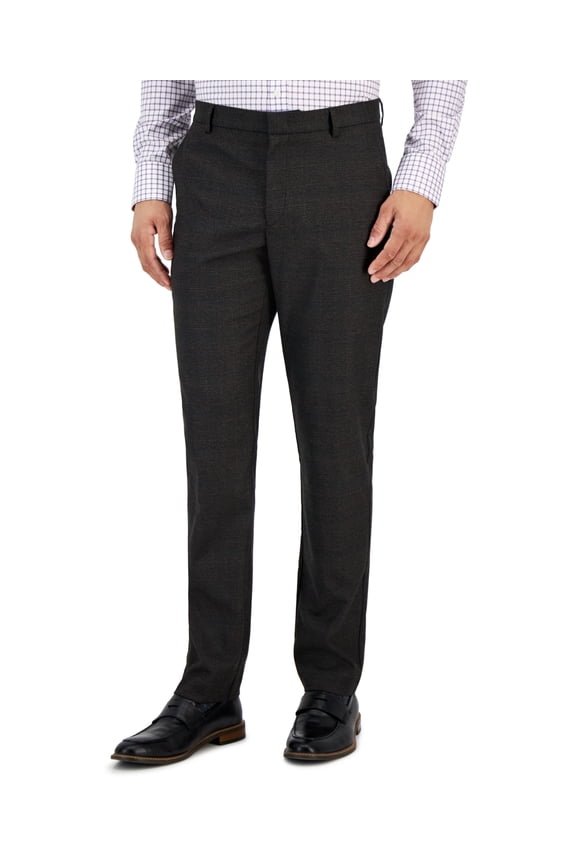 Mens Modern Fit Stretch Performance Dress Pants Slacks, Brown, 33W x 30L