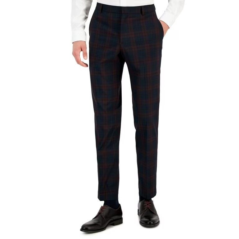 slim fit dress slacks Men's Wine Slim Fit Dress Pants main image 0