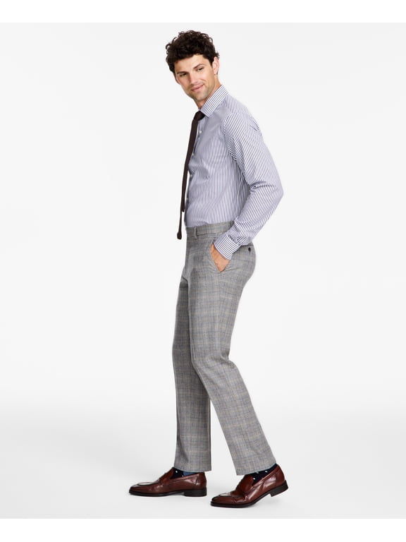 Mens Modern-Fit Stretch Wool Suit Pants, Grey/Camel, 3232
