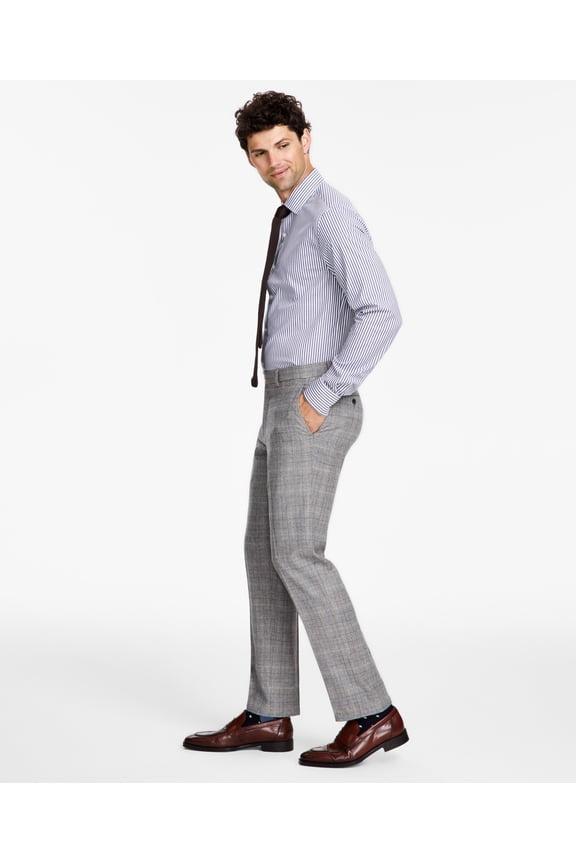 Mens Modern-Fit Stretch Wool Suit Pants, Grey/Camel, 3232