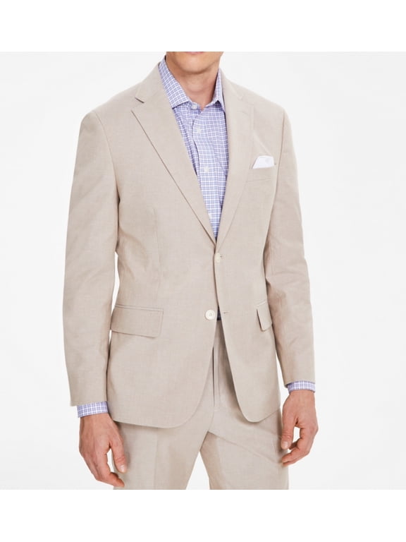 Mens Modern Fit Suit Jacket Blazer 44 L Beige Solid Stretch