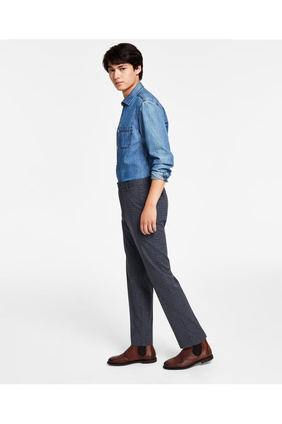 Men's Modern-Fit TH Flex Stretch Patterned Performance Pants Grey/Blue 34x30