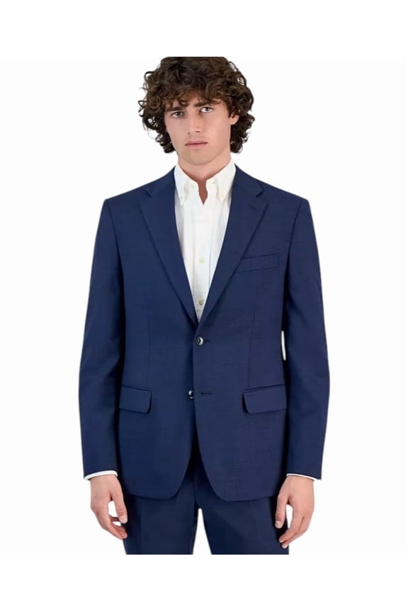 Mens Modern fit Wool Suit Jacket Blazer 44 L Blue Solid Stretch