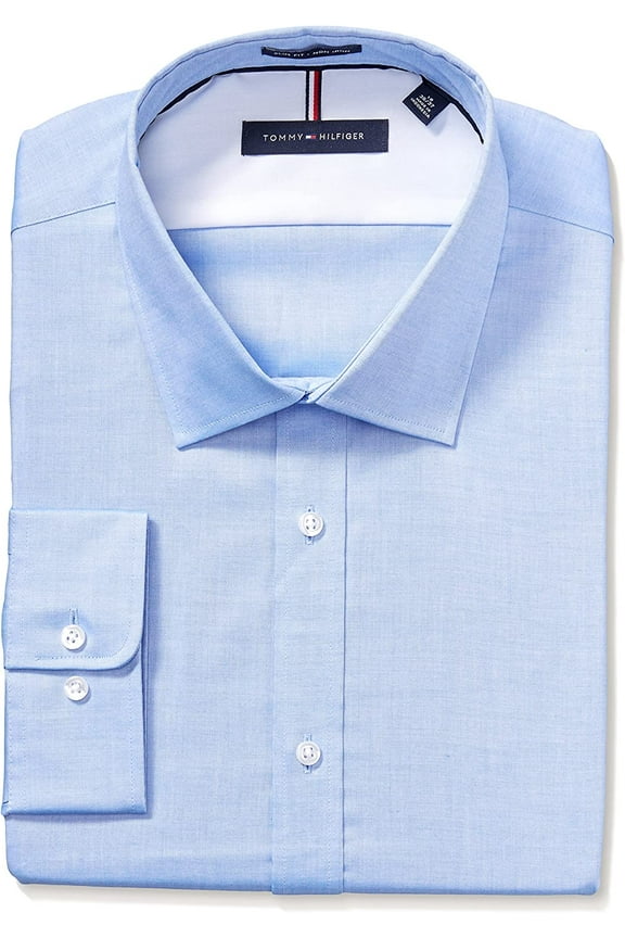 Men's Non Iron Slim Fit Dress Shirt-BLUE-15/34