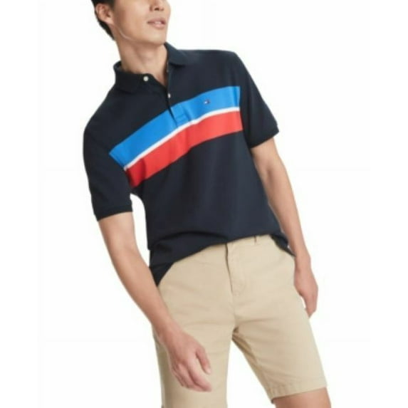 Tommy Hilfiger Men's Paul Stripe Polo Shirt Sky Captain Blue-Size Xsmall
