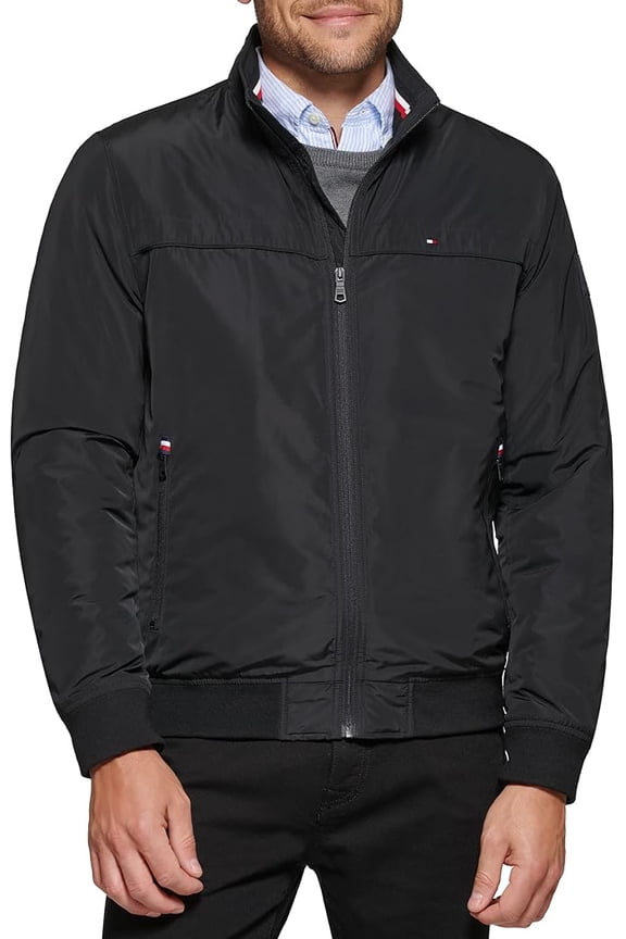 Men's Performance Faux Memory Bomber Jacket, Black Filled, Large