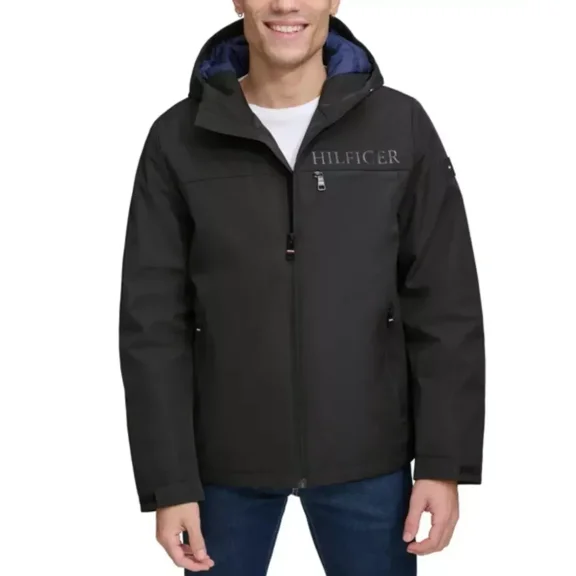 Tommy Hilfiger Men's Performance Windbreaker and Rain Jacket with Quilted Lining (Black, X-Large)