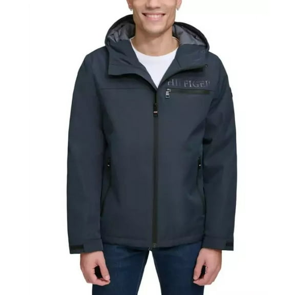 Tommy Hilfiger Men's Performance Windbreaker and Rain Jacket with Quilted Lining (Navy, Medium)