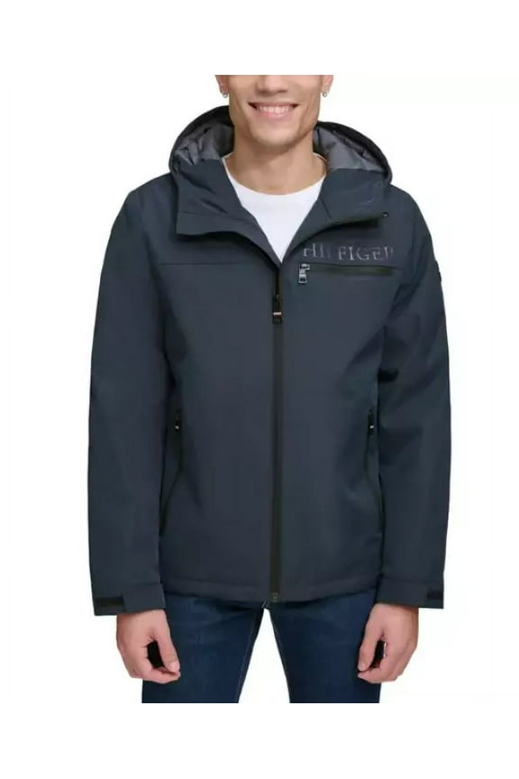 Men's Performance Windbreaker and Rain Jacket with Quilted Lining (Navy, Medium)